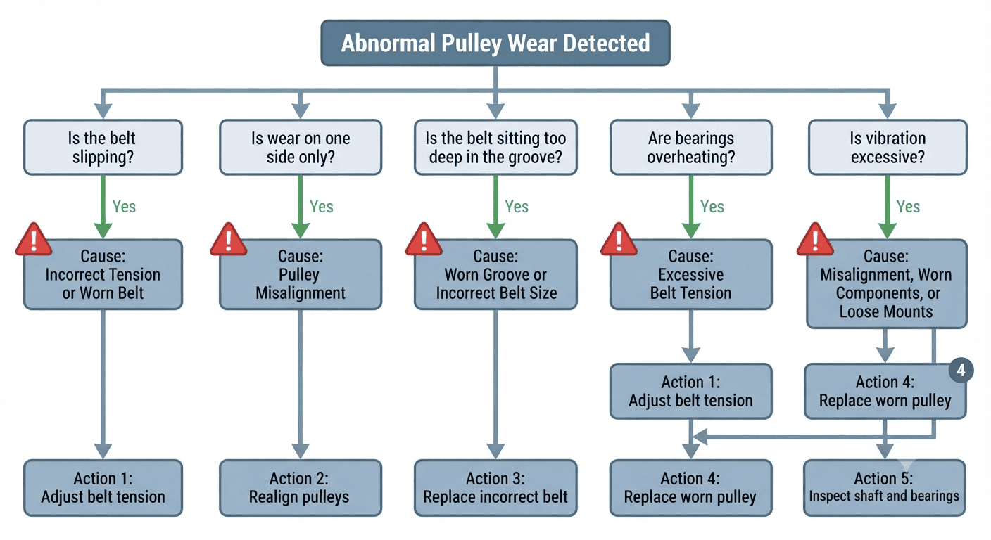 V-belt pulley groove wear inspection and measurement